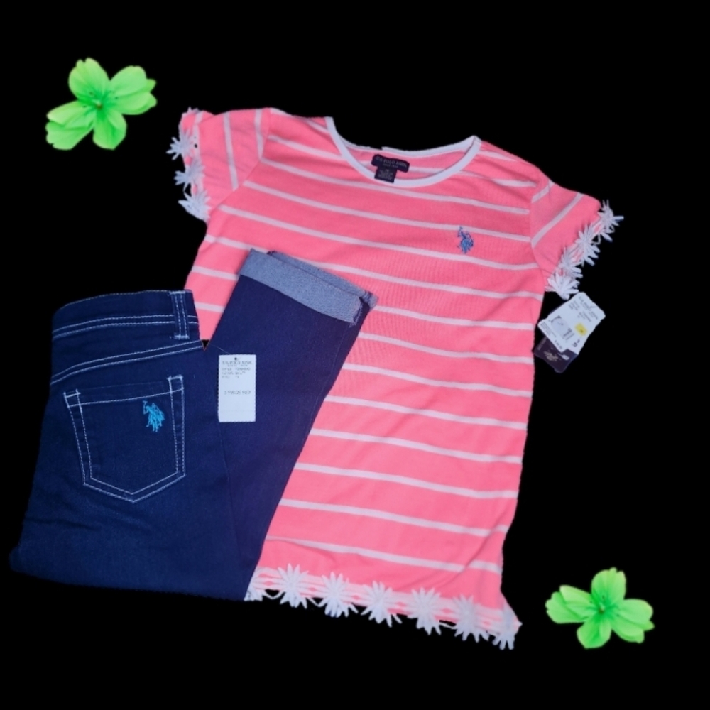 U.S. POLO ASSOCIATION - GIRL'S 2 PC SET - JEANS & TOP - SIZE 10 - NWT